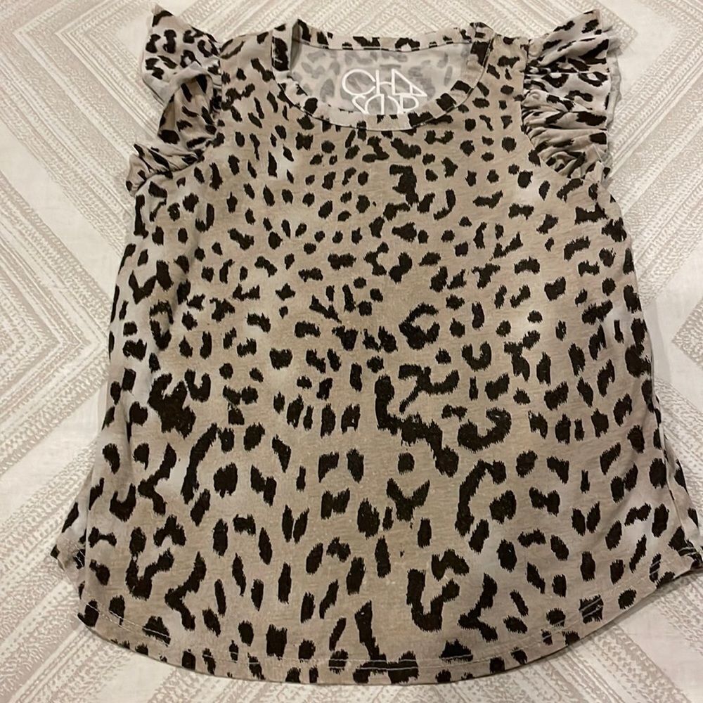 Chaser Girls Leopard Ruffle Shoulder Top